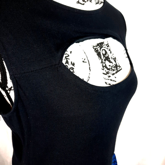 Vtg Apple Bottoms Y2K Cut Out Peplum Pencil Dress Large Blue Black Houndstooth - Picture 6 of 16